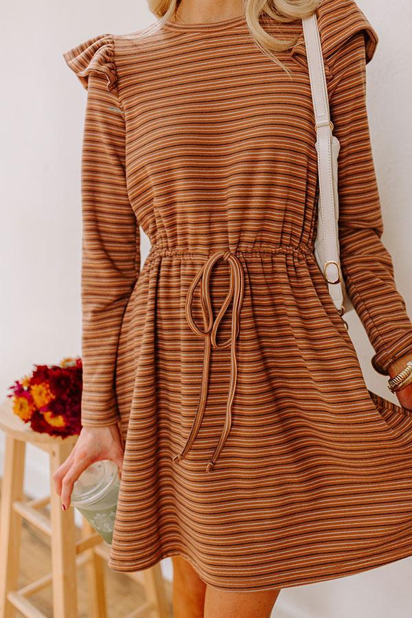 Harvest Harmony Stripe Mini Dress in Camel Product Image