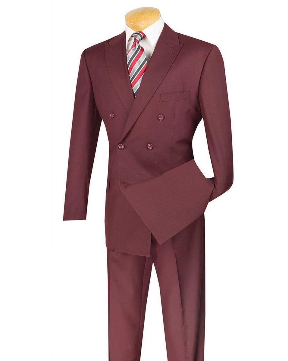 Ramses Collection - Burgundy Regular Fit Double Breasted 2 Piece Suit with Flexible Elastic Waistband Product Image