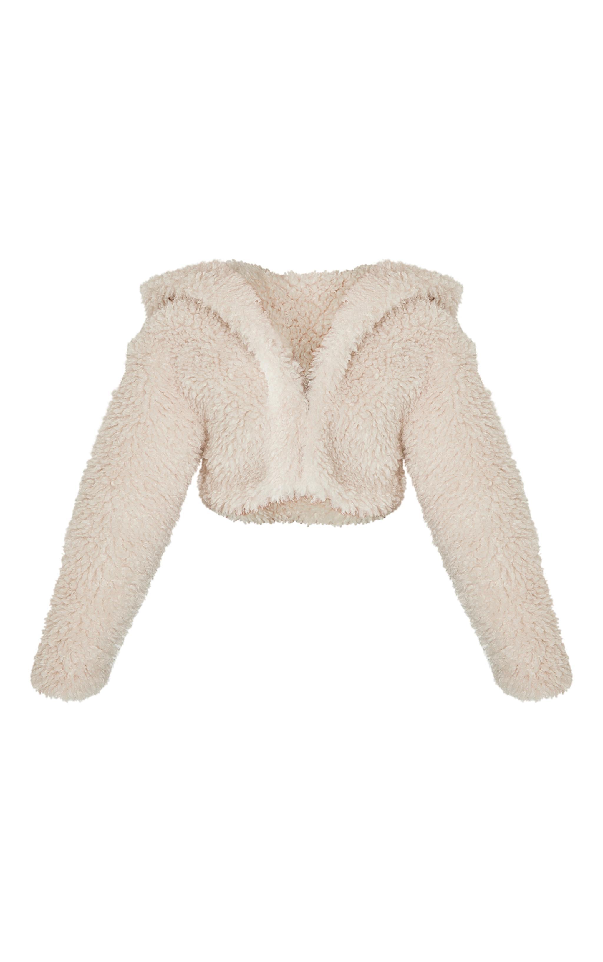 Petite Cream Faux Fur Hooded Cropped Coat Product Image