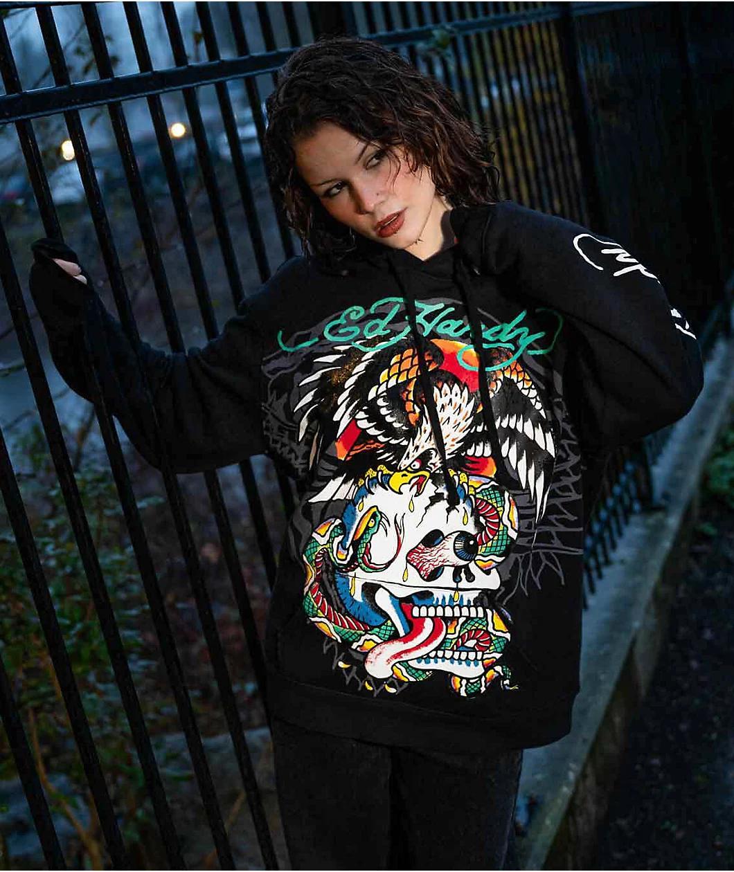Ed Hardy Battle Skull Black Hoodie Product Image