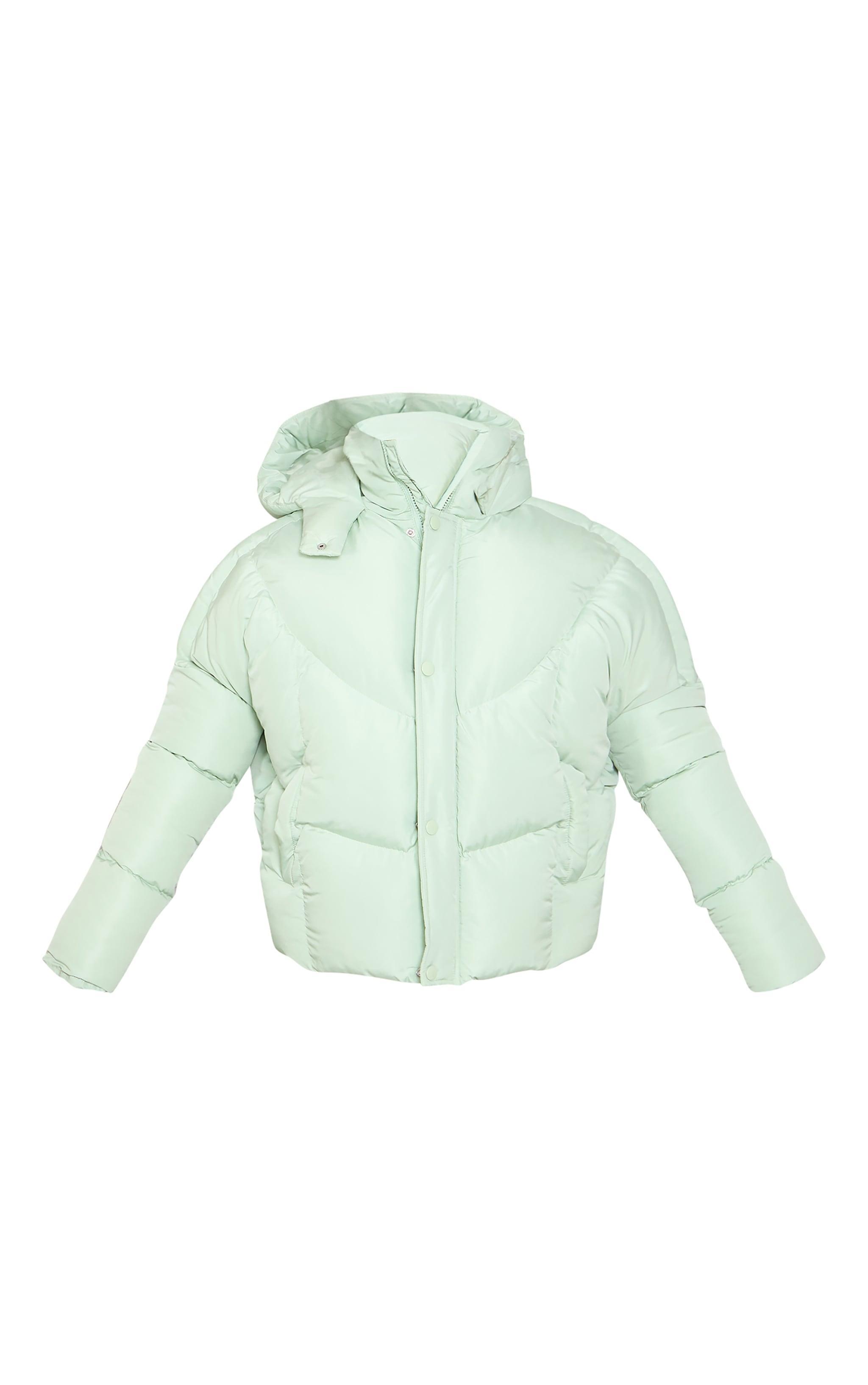 Tall Sage Green Oversized Curved Panel Wadded Puffer Jacket Product Image