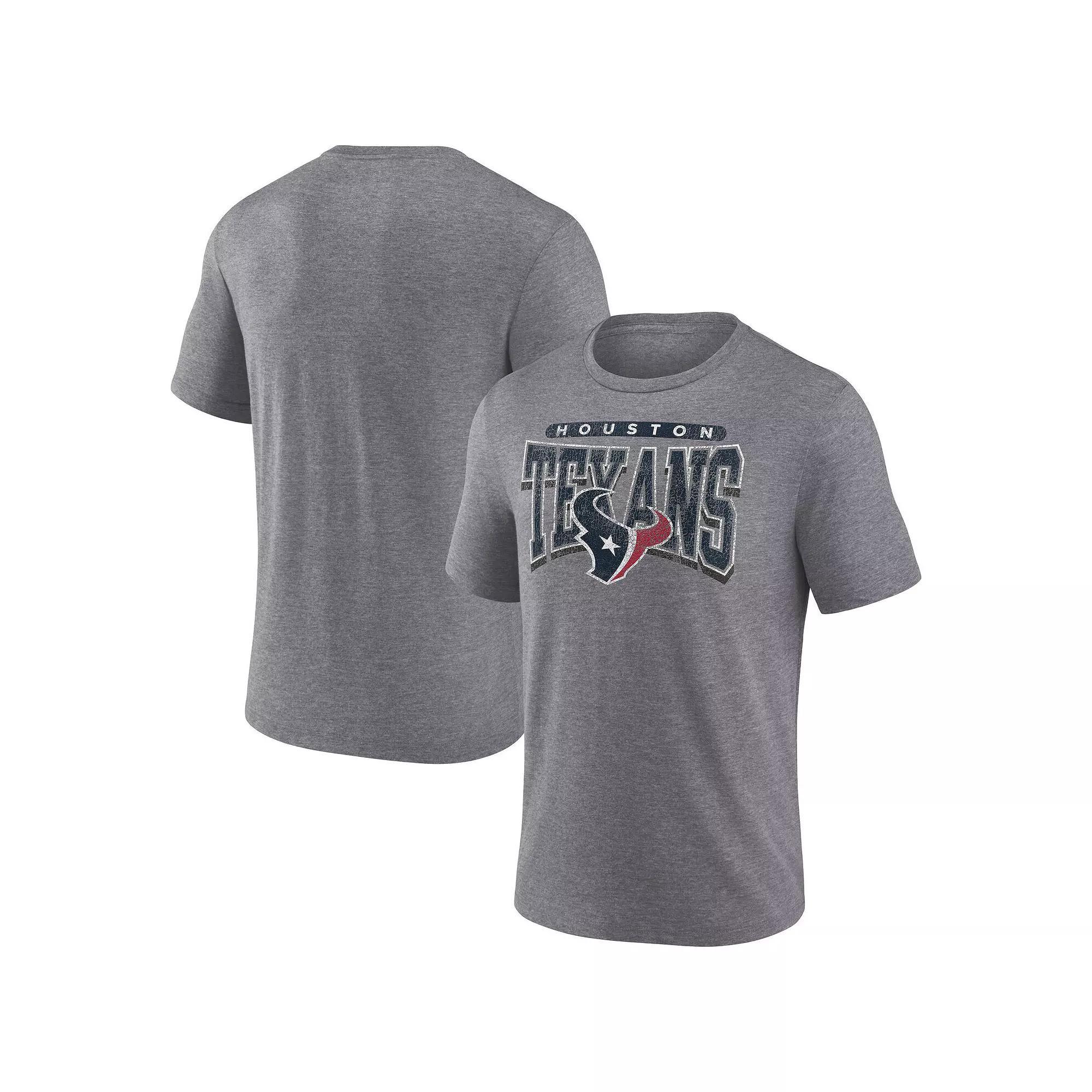 Men's Fanatics Heather Gray Houston Texans Warped Block Tri-Blend T-Shirt, Size: Small, Grey Product Image