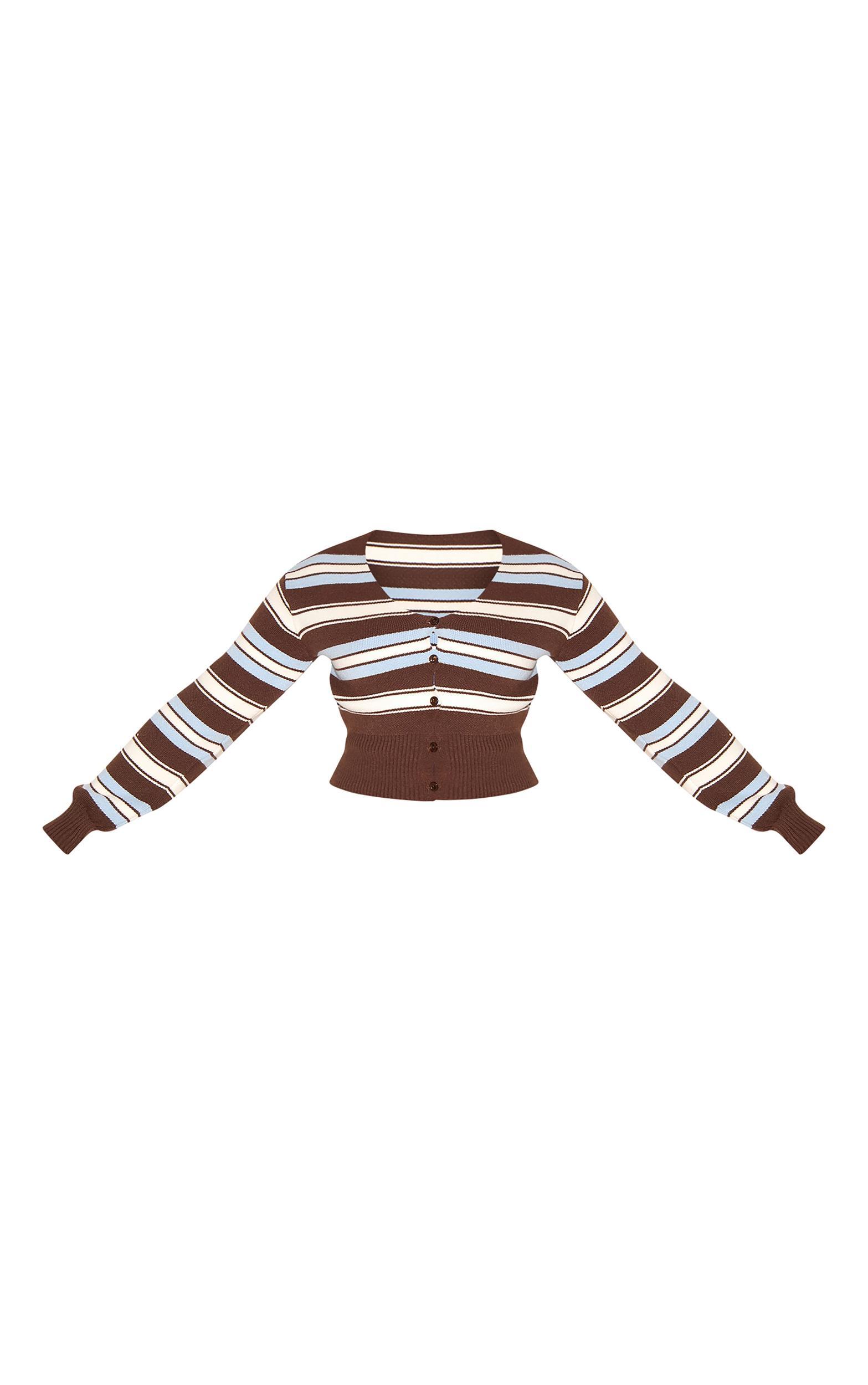 Shape Chocolate Knitted Stripped Button Front Cardigan Product Image
