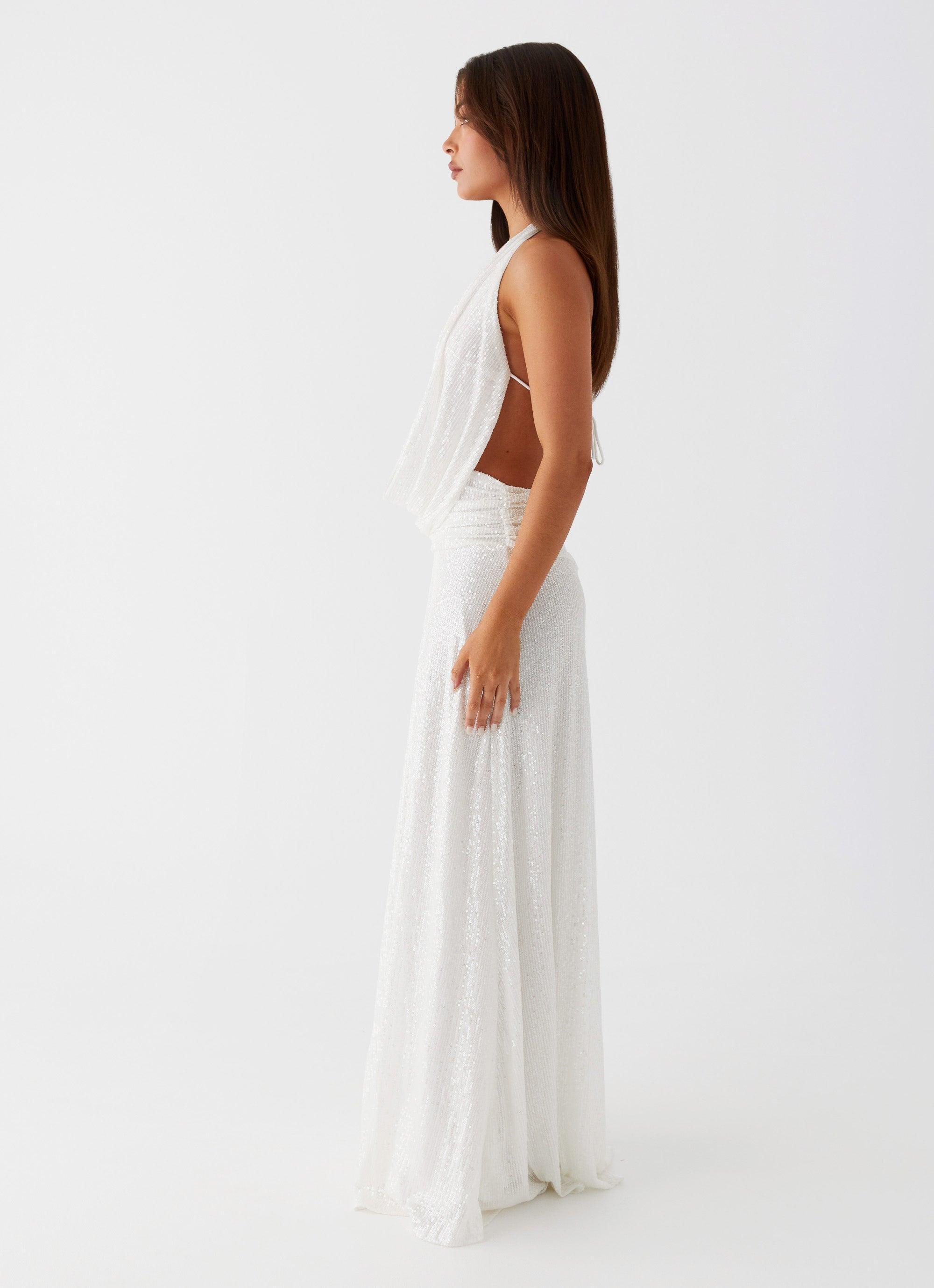 Elysia Sequin Maxi Dress - White Product Image