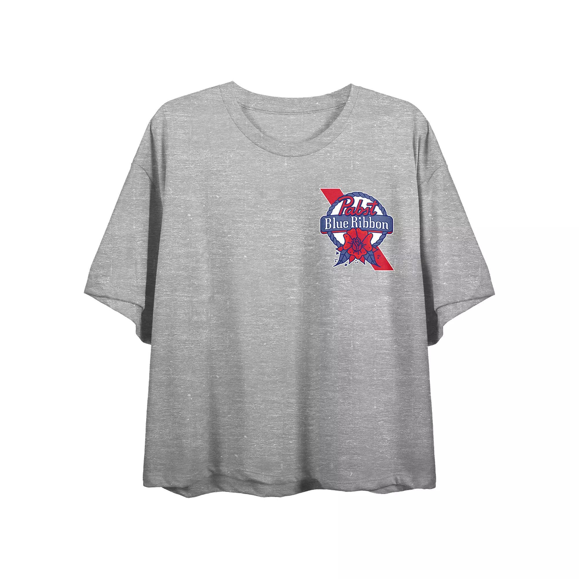 Women's Pabst Blue Ribbon Floral Art Crewneck Graphic Tee, Girl's,  Product Image