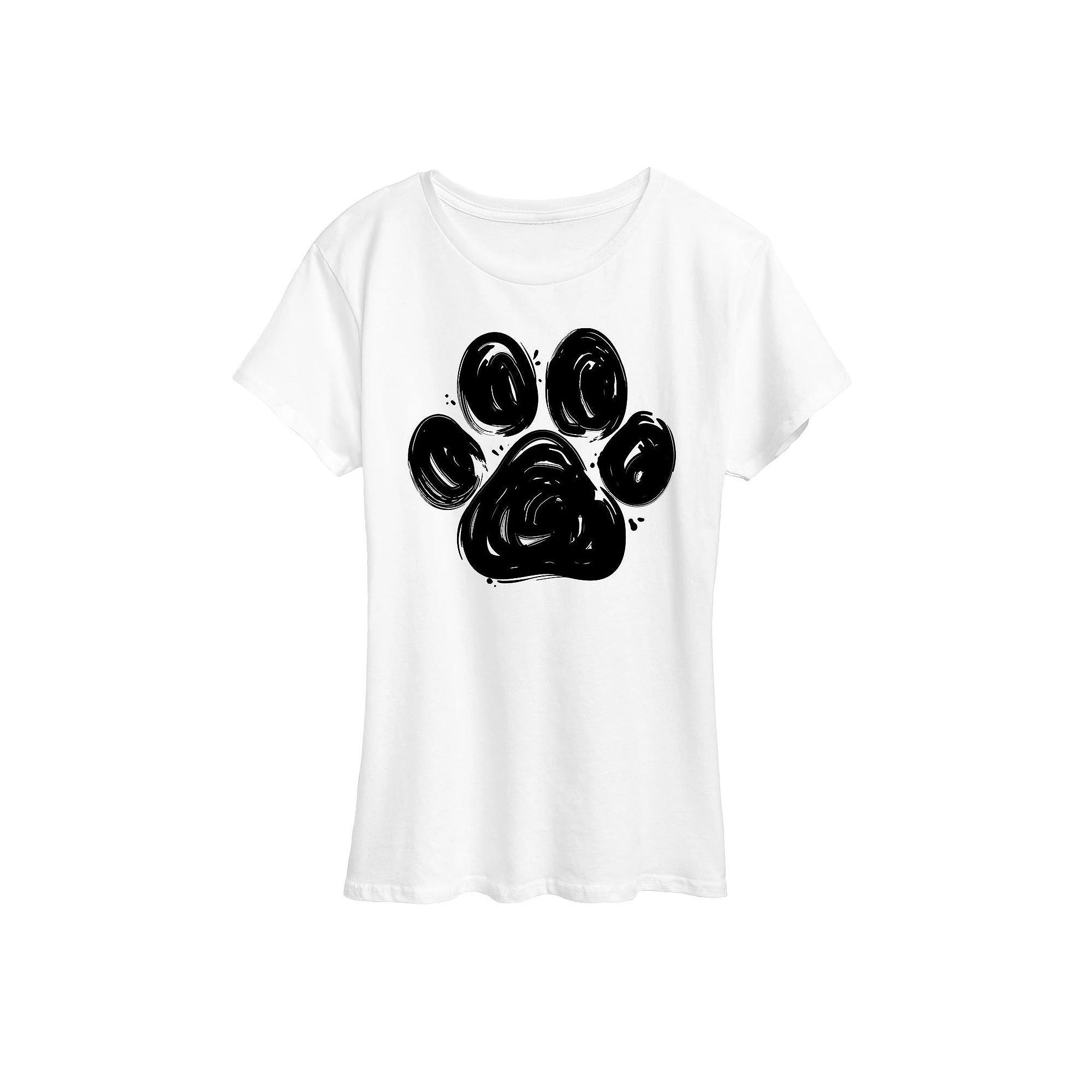 Women's Brushstroke Paw Print Graphic Tee, Girl's,  Product Image