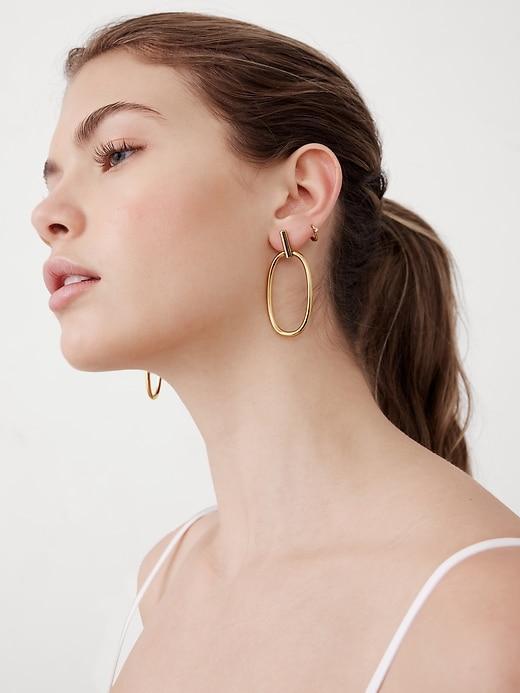 Mixed Metal Drop Hoop Earrings Product Image