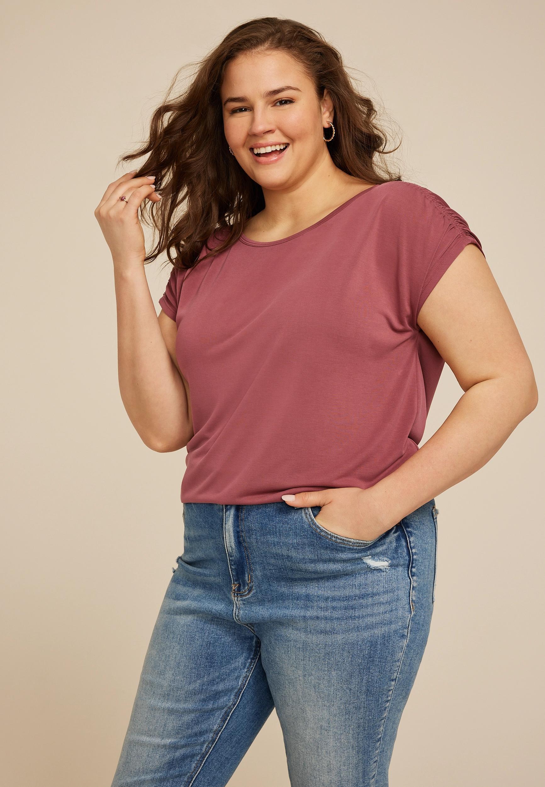 Maurices 0X Plus Size Womens 24/7 Fairhaven Ruched Shoulder Tee Product Image
