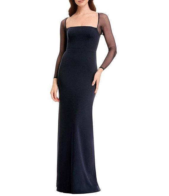 Dress the Population Maxwell Square Neck Mesh Long Sleeve Column Gown Product Image