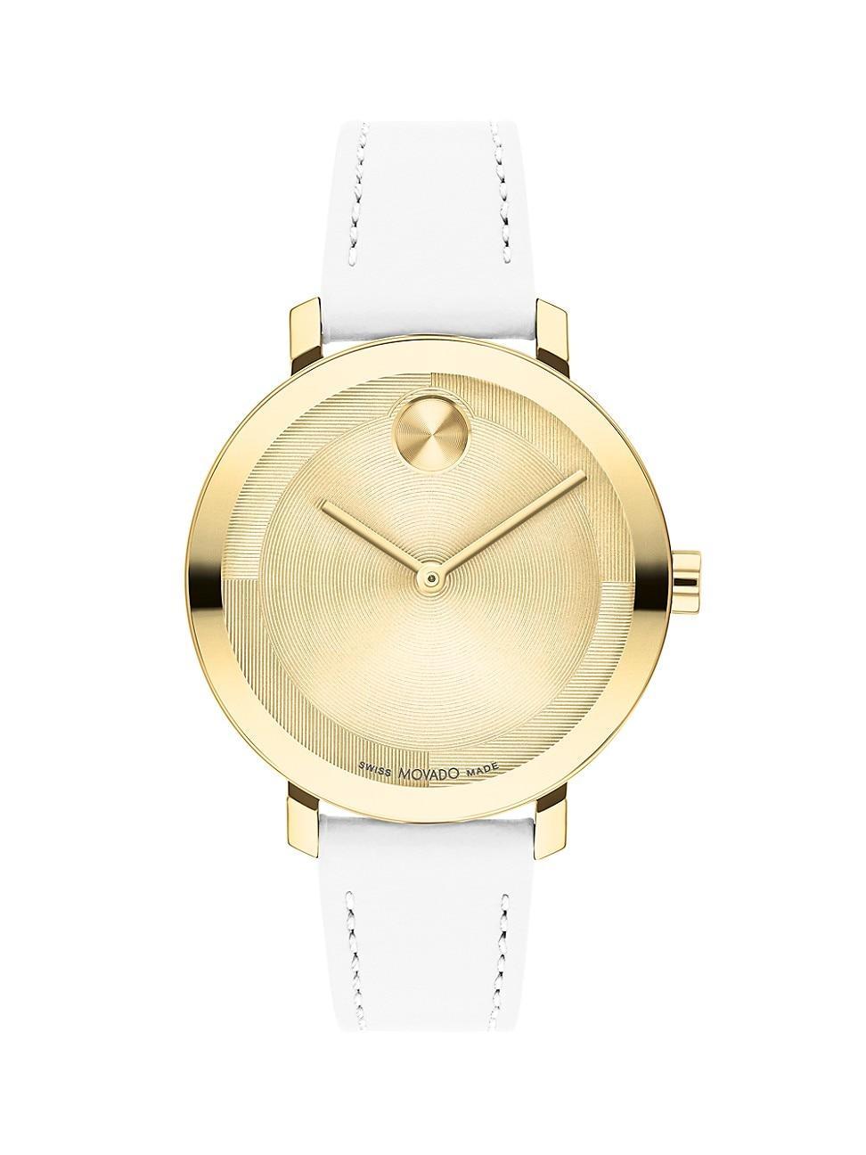 Movado Womens Swiss Bold Evolution 2.0 White Leather Strap Watch 34mm Product Image