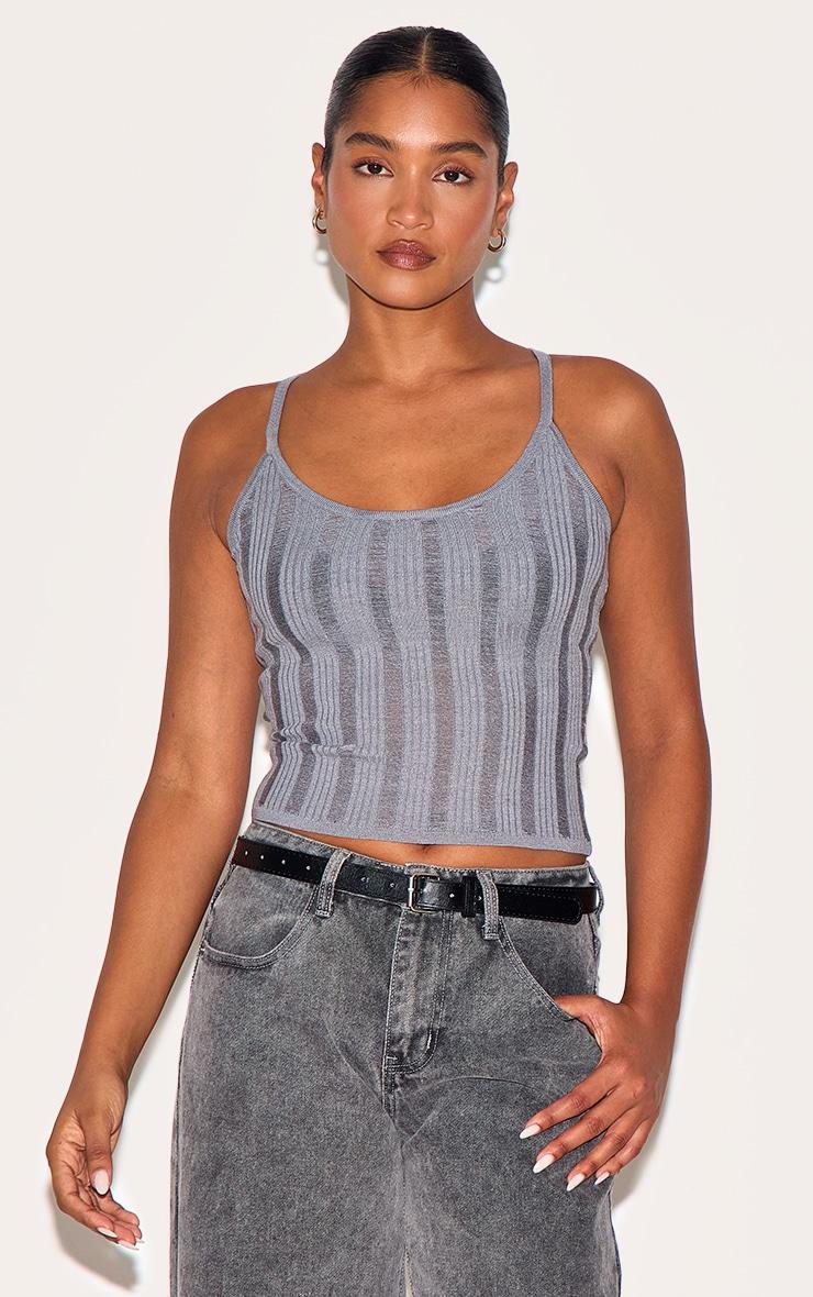 Charcoal Ladder Knit Cami Top Product Image