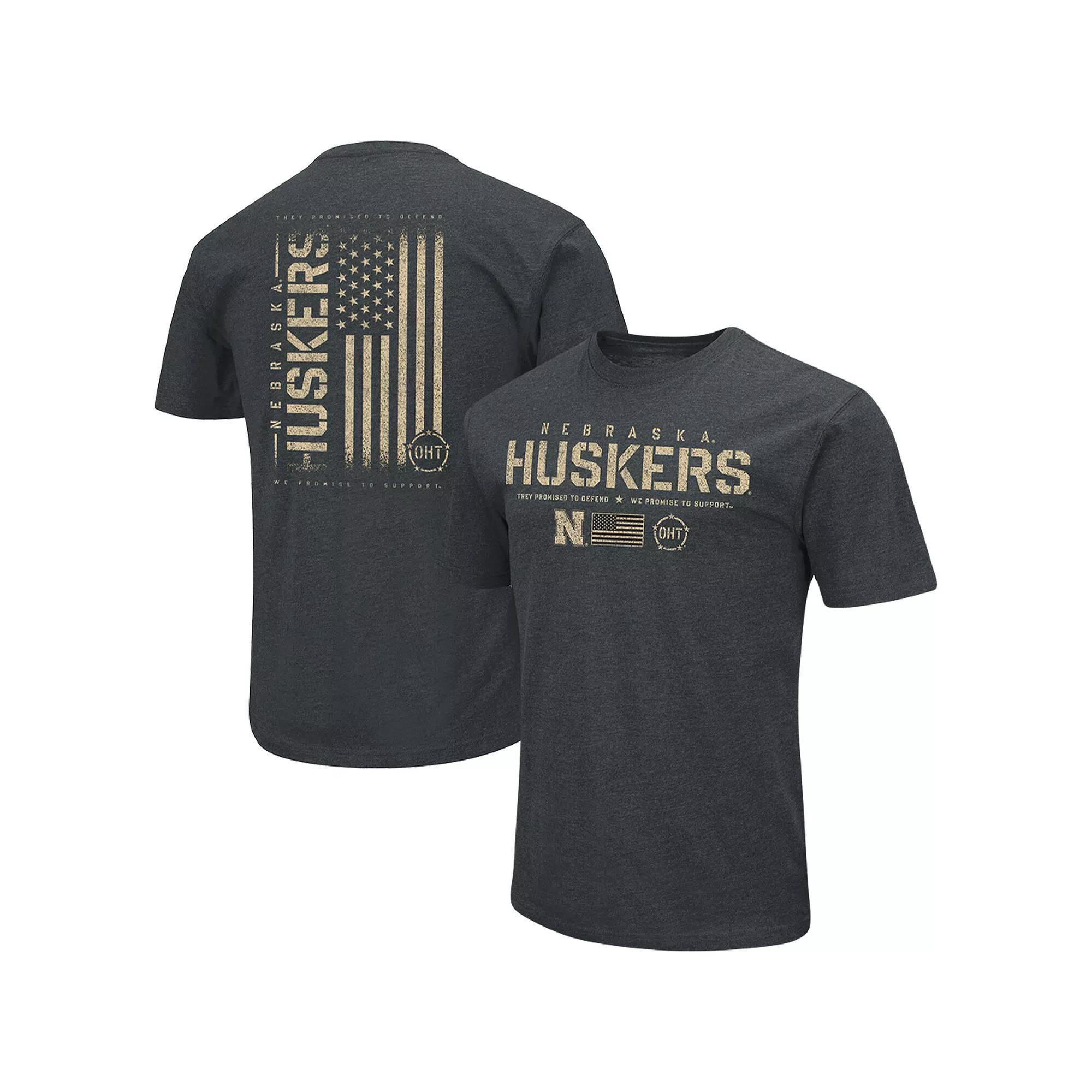 Men's Colosseum Heathered Black Nebraska Huskers OHT Military Appreciation Flag 2.0 T-Shirt, Size: Small, Charco Product Image