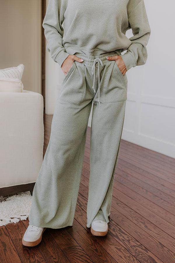 Cozy Lifestyle High Waist Vintage Wash Pants in Sage Product Image