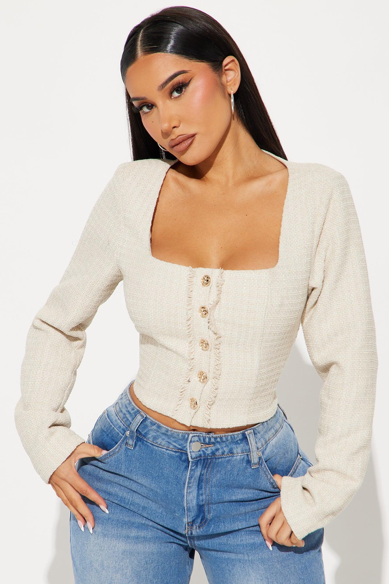 Upscale Tweed Top - Taupe Product Image