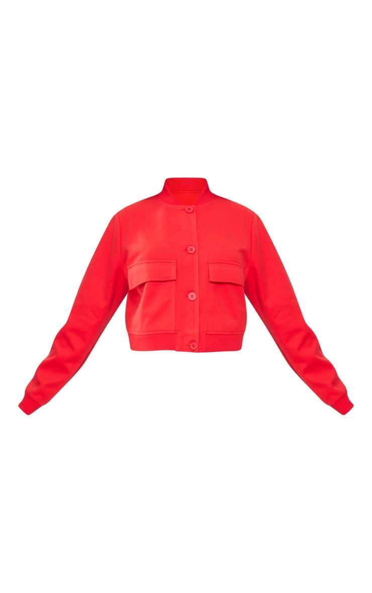 Red Soft Touch Cropped Button Up Jacket Product Image