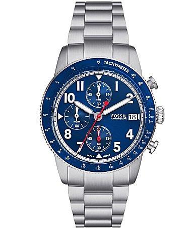 Fossil Mens Sport Tourer Chronograph Silver-Tone Stainless Steel Watch 42mm Product Image