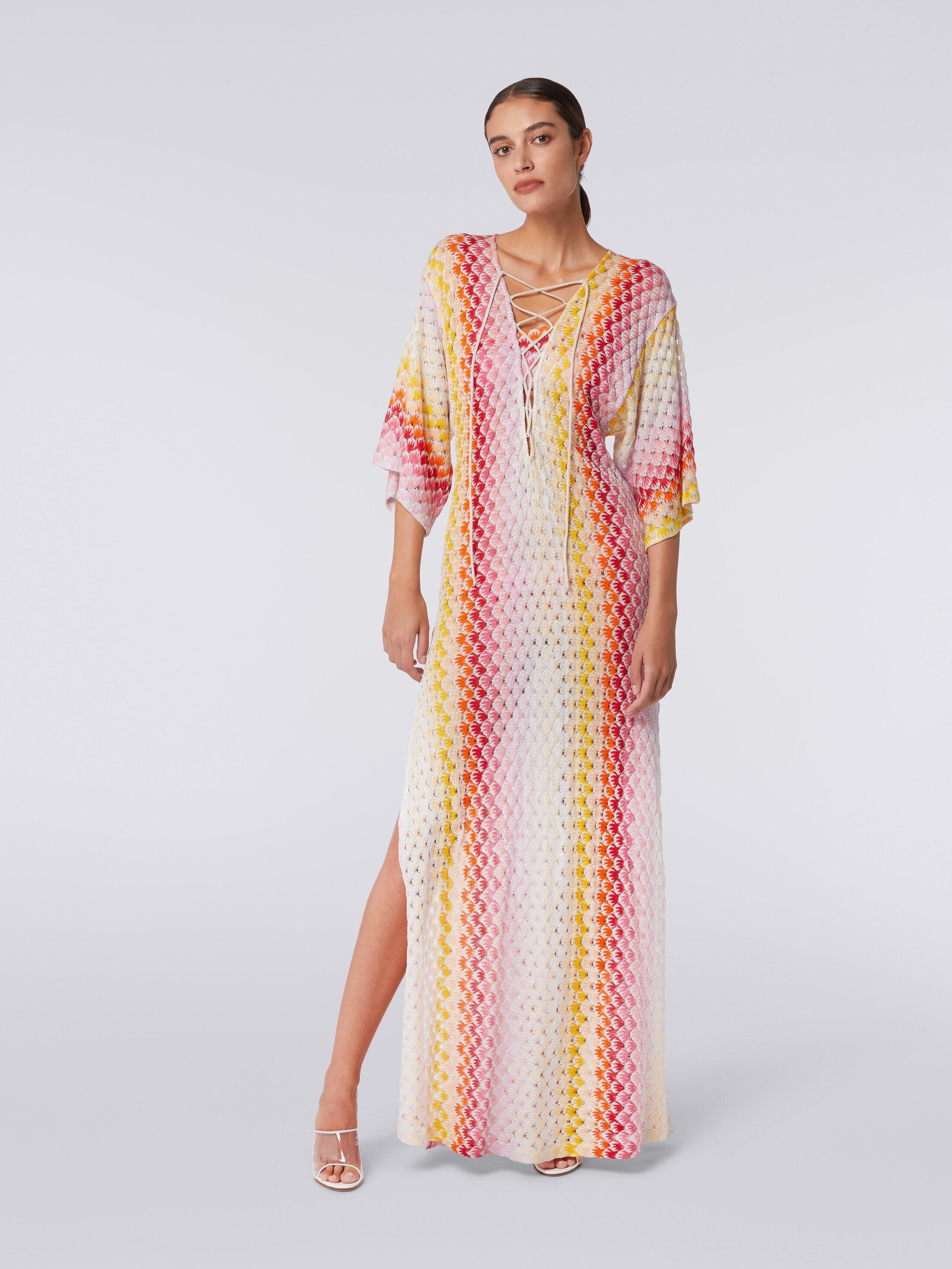 Long dégradé lace-effect cover up kaftan with lurex Product Image