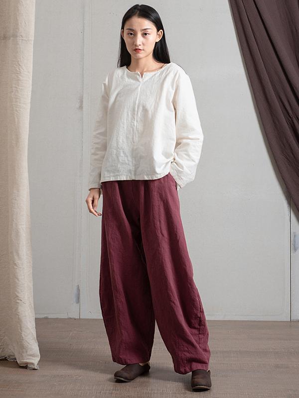 Simple High Waisted Solid Color Wide Leg Pants Product Image