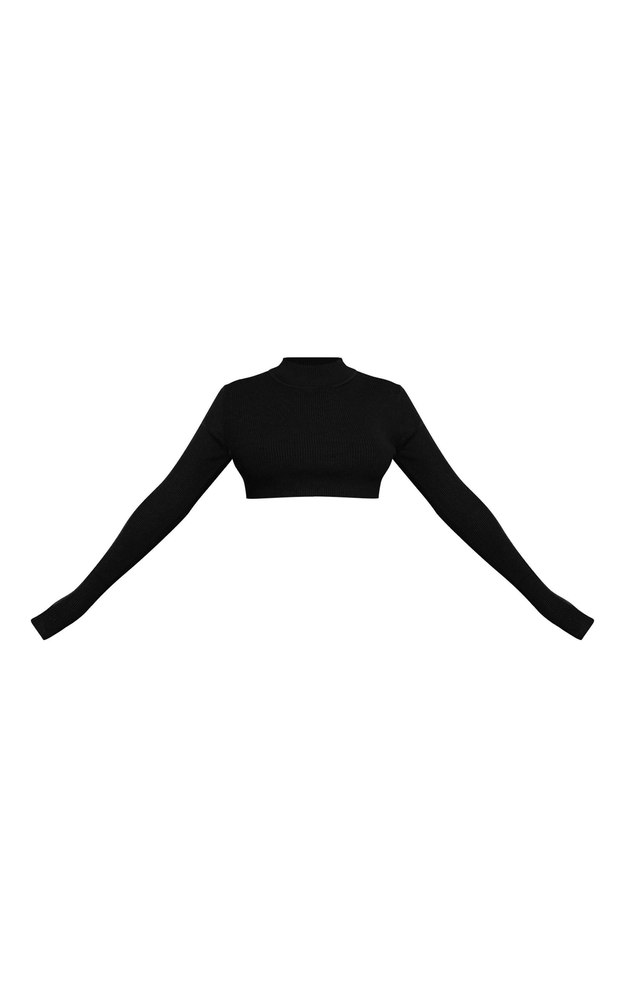 Black Knitted Cropped Crew Neck Sweater Product Image