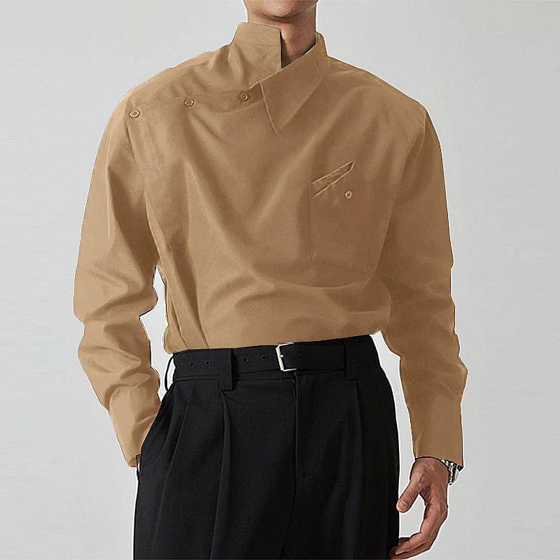 Plain Asymmetrical Wrap Shirt Product Image