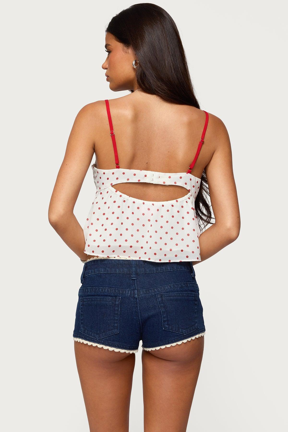 Contrast Polka Dot Cupped Chiffon Top Product Image