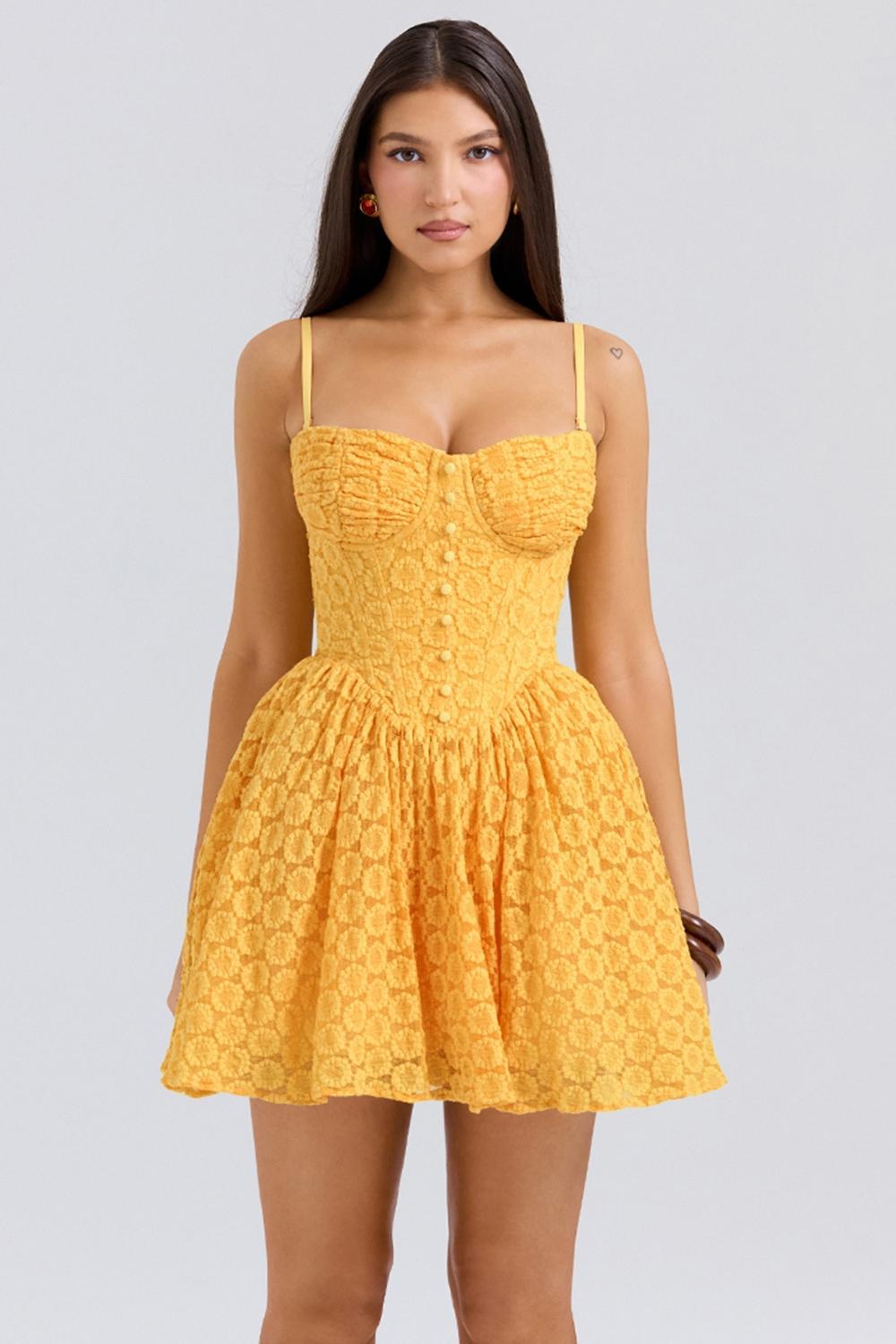 Carolina Apricot Lace Corset Mini Dress Product Image