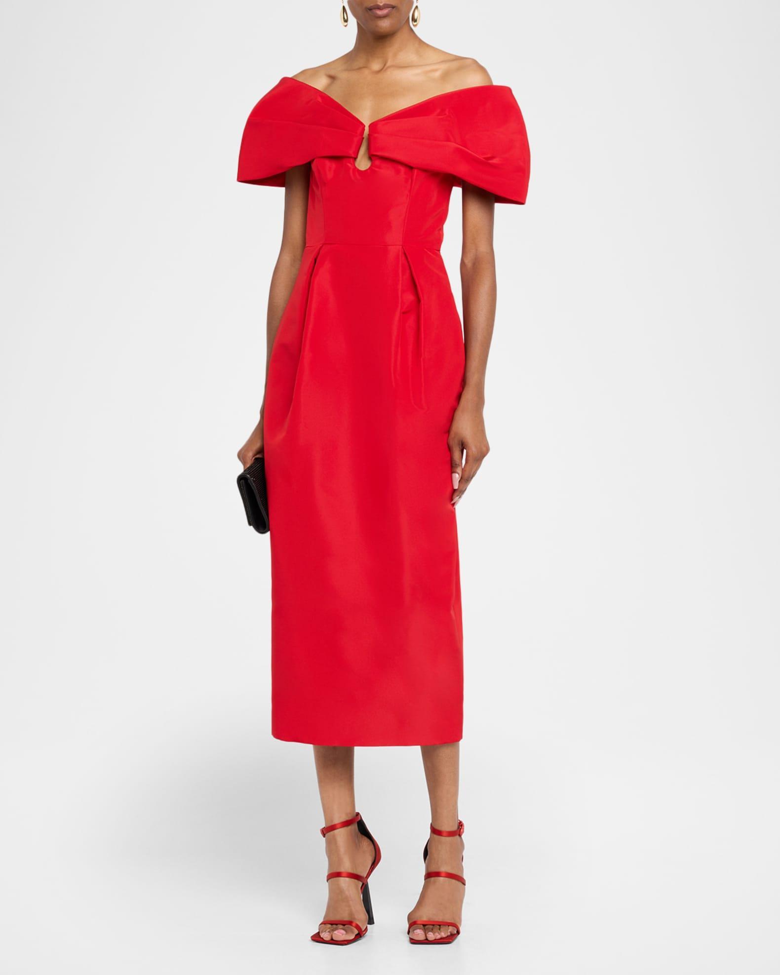 Off-The-Shoulder Midi Column Dress Product Image