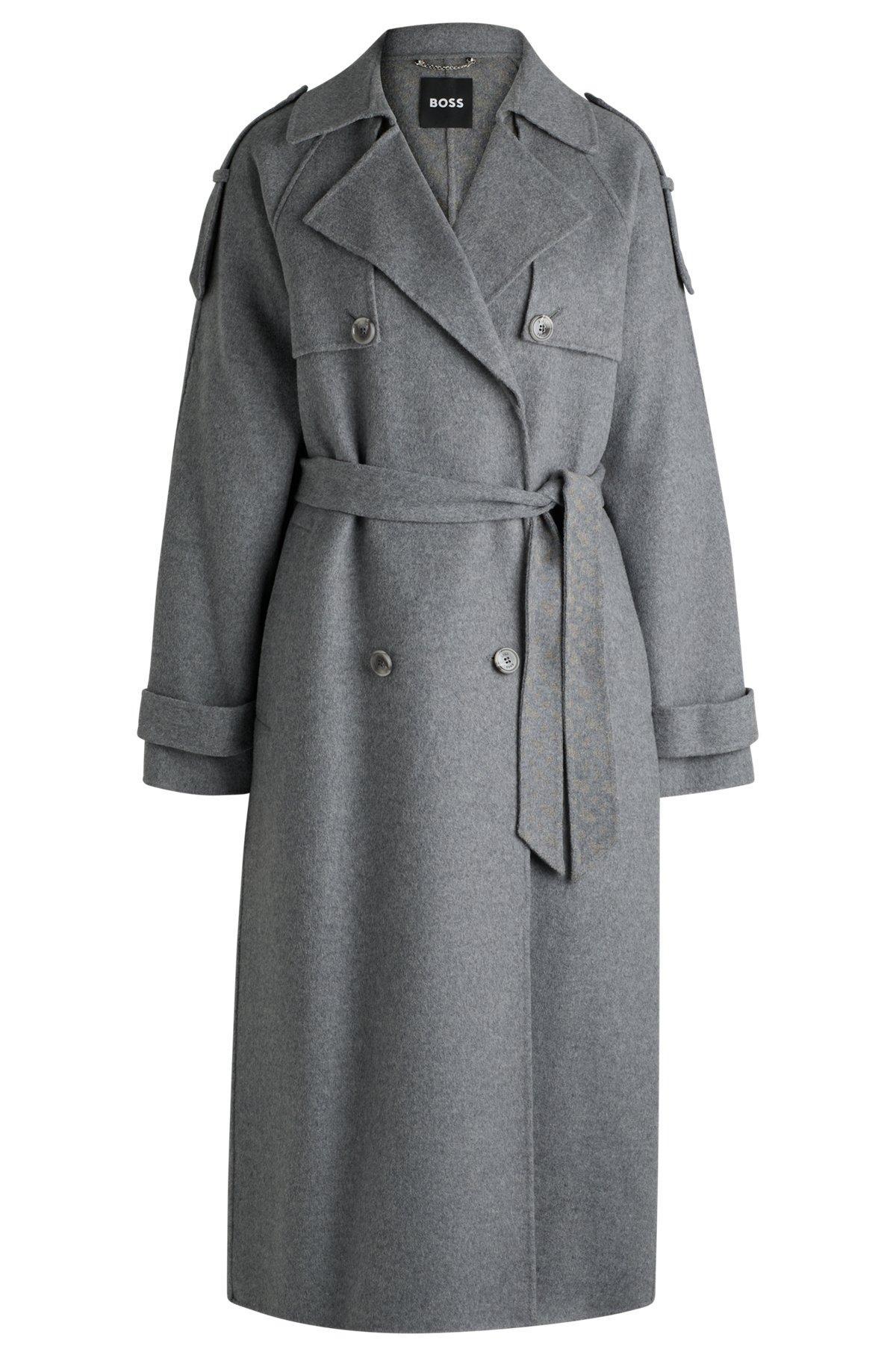 BOSS - Belted trench coat in a wool blend - Silver Product Image