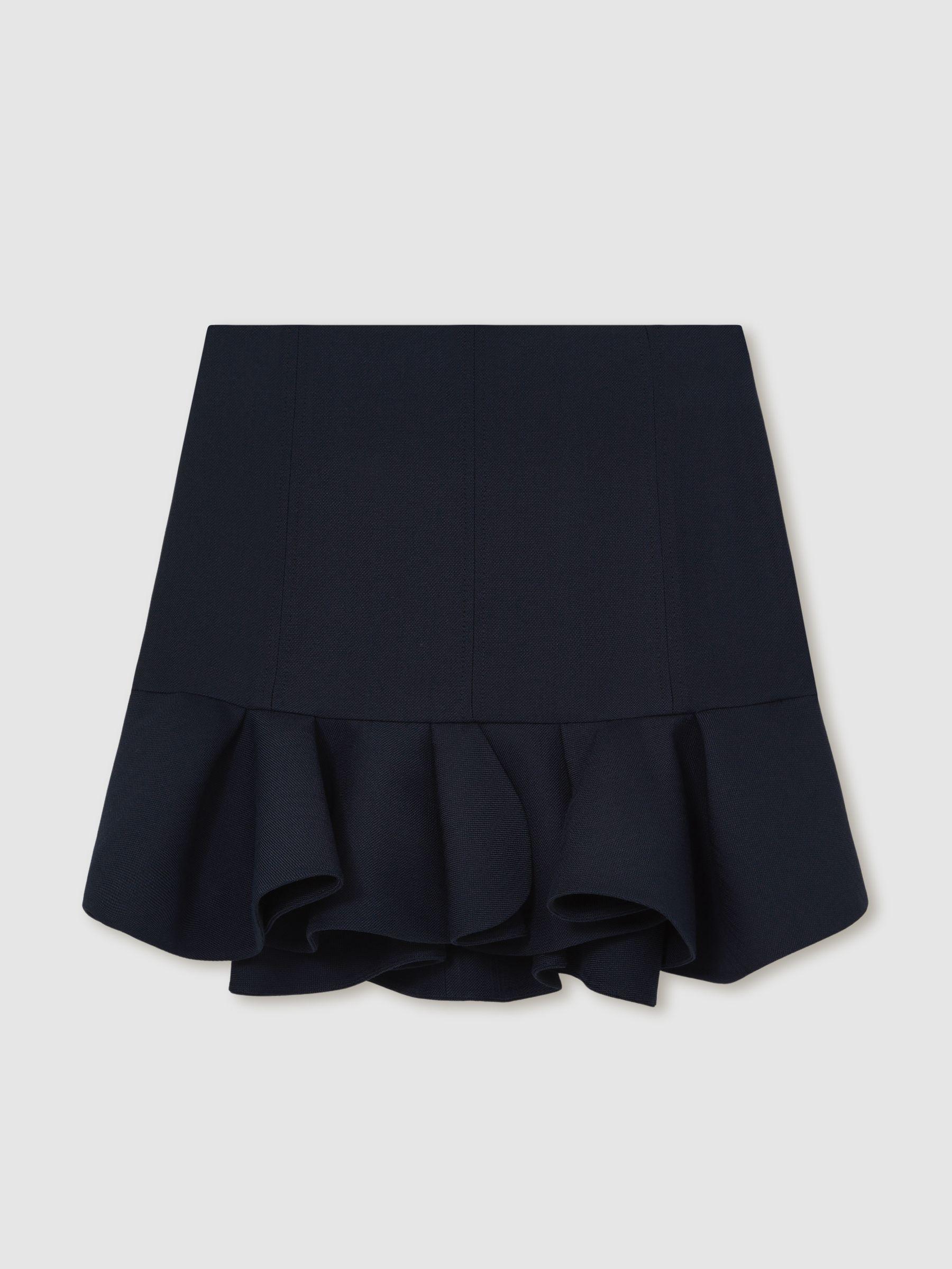 Ruffle-Hem Mini Skirt in Navy Product Image