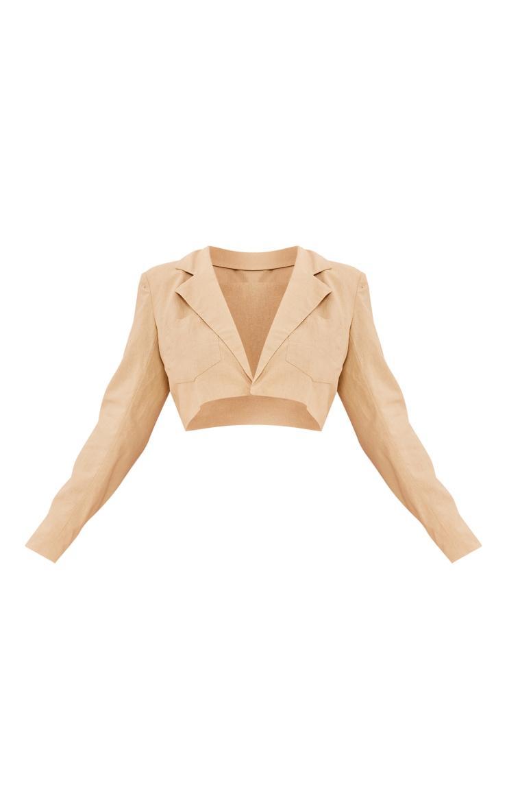 Plus Sand Linen Look Crop Blazer Product Image