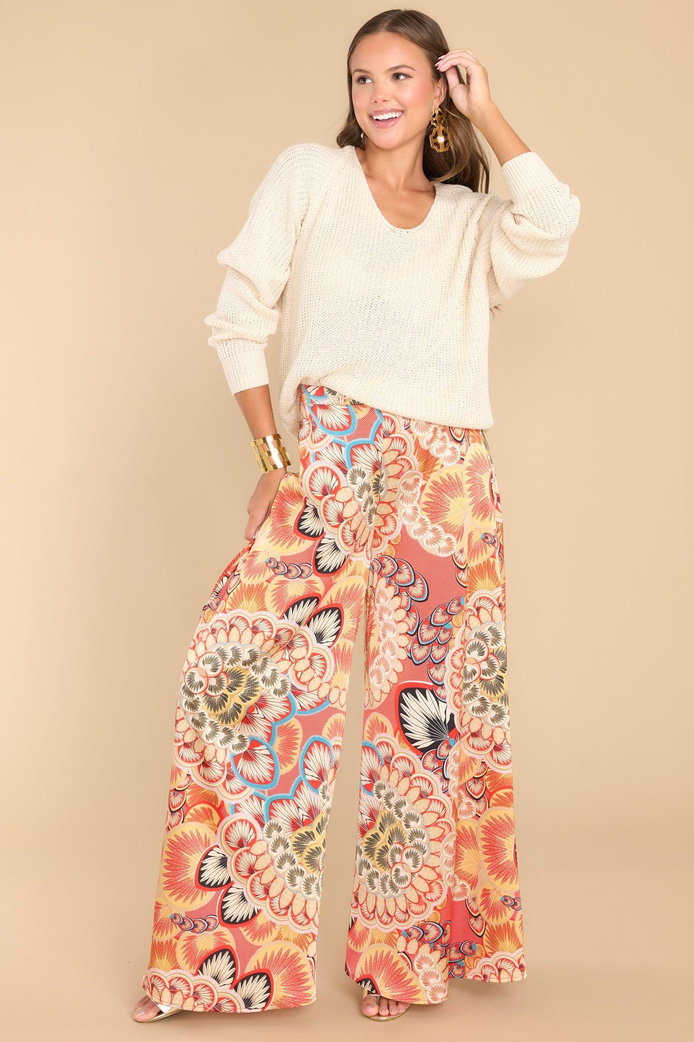 All For Me Spiced Coral Multi Print Pants Product Image