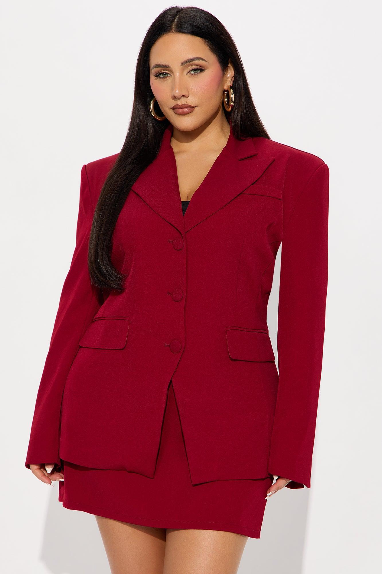 Business Time Blazer Skirt Set - Red Product Image