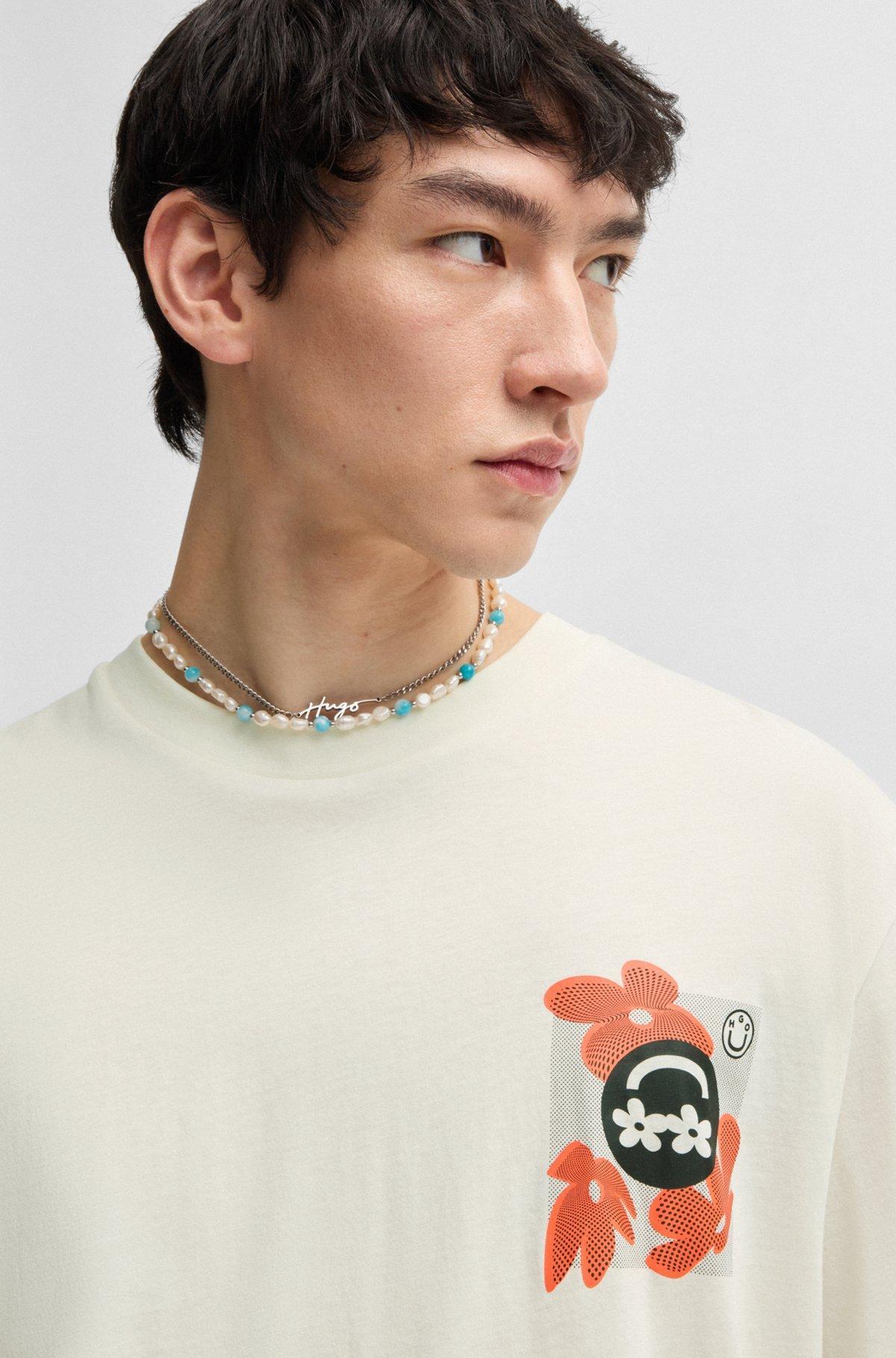 Cotton-jersey T-shirt with logo prints Product Image