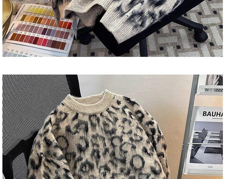 Crew Neck Leopard Print Sweater Product Image