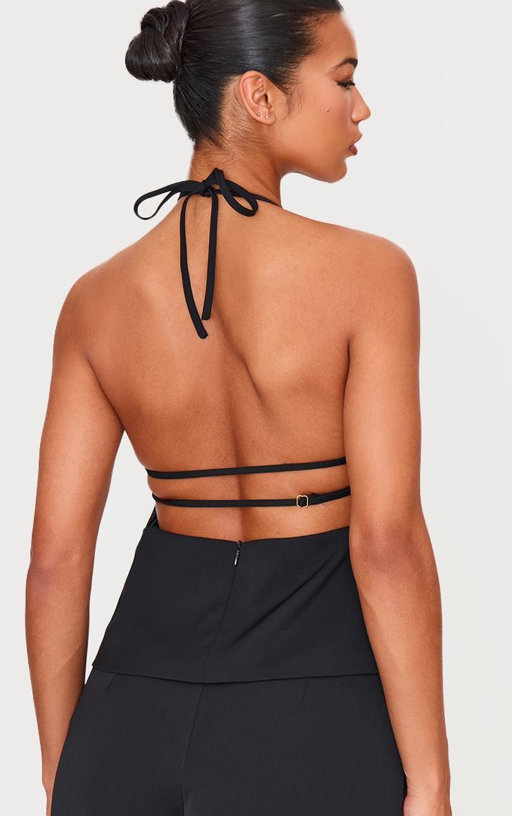 Black Tailored Woven Open Back Long Line Top Product Image