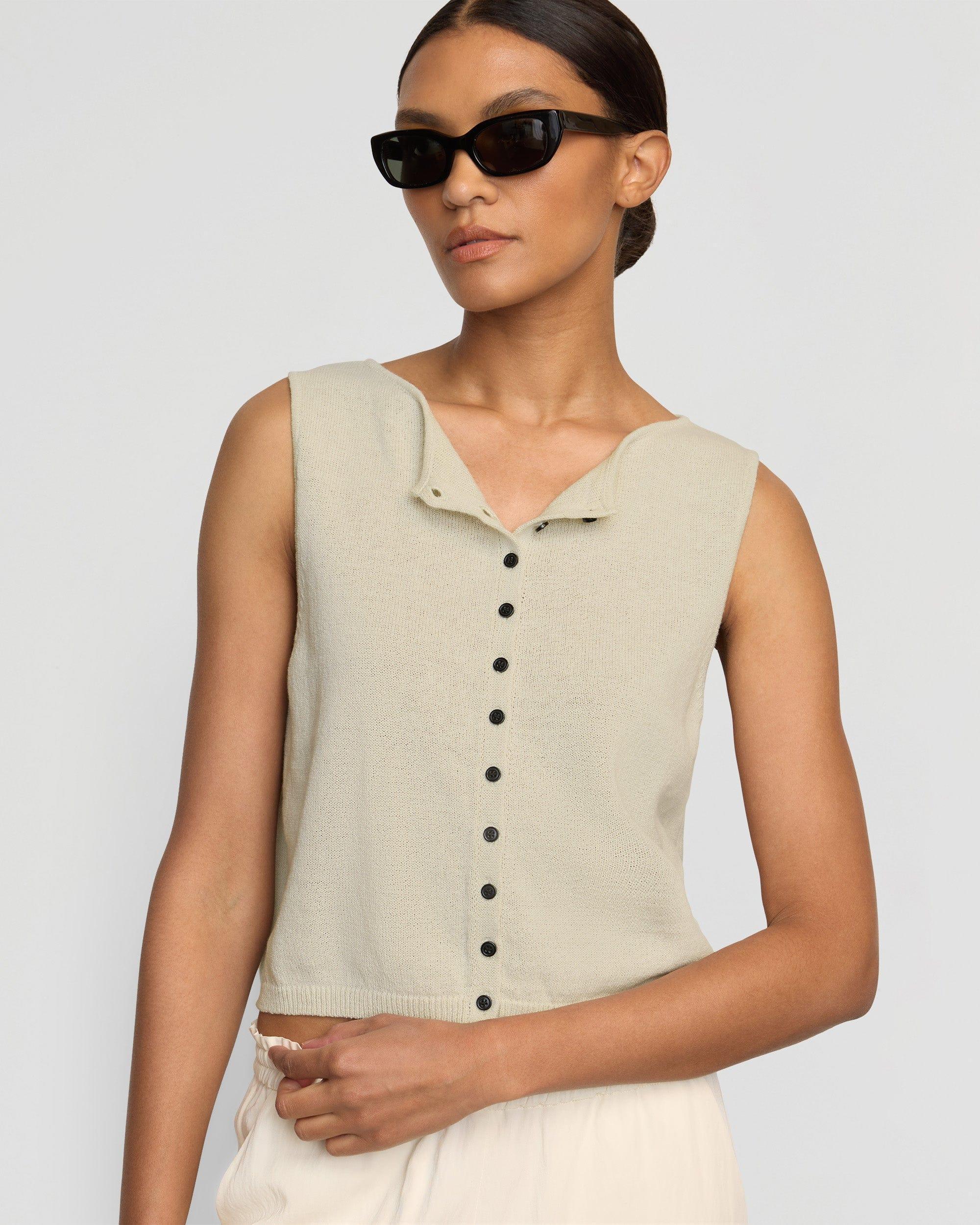 Elith Cotton-Linen Button Knit Vest Product Image