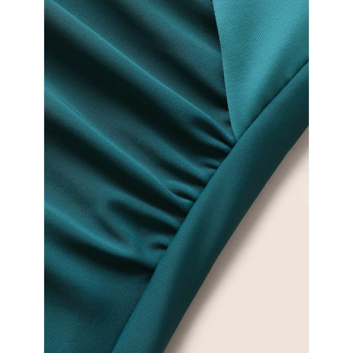 Plus Size Two Tone Crossover Gathered One Piece Swimsuit Women's Swimwear Cyan Beach Overlapping Curve Bathing Suits High stretch One Pieces BloomChic 14-16/1X Product Image