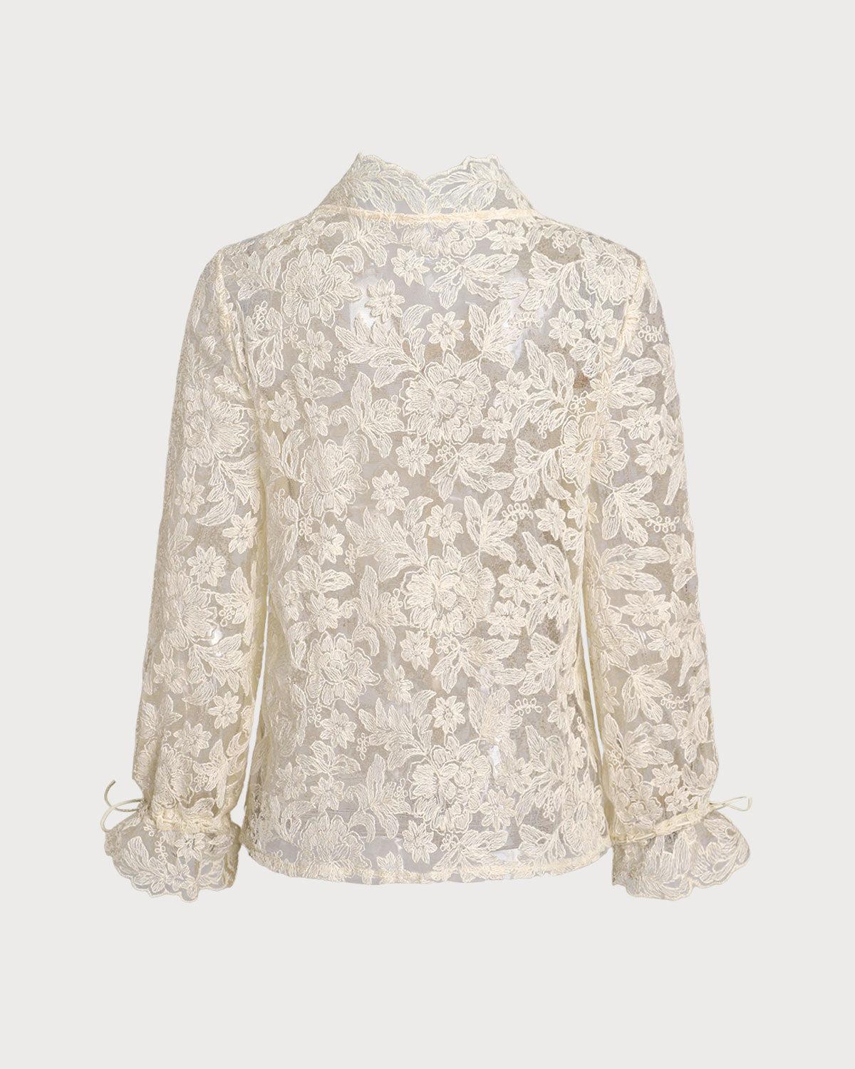 Beige V Neck Ruffle Blouse Product Image