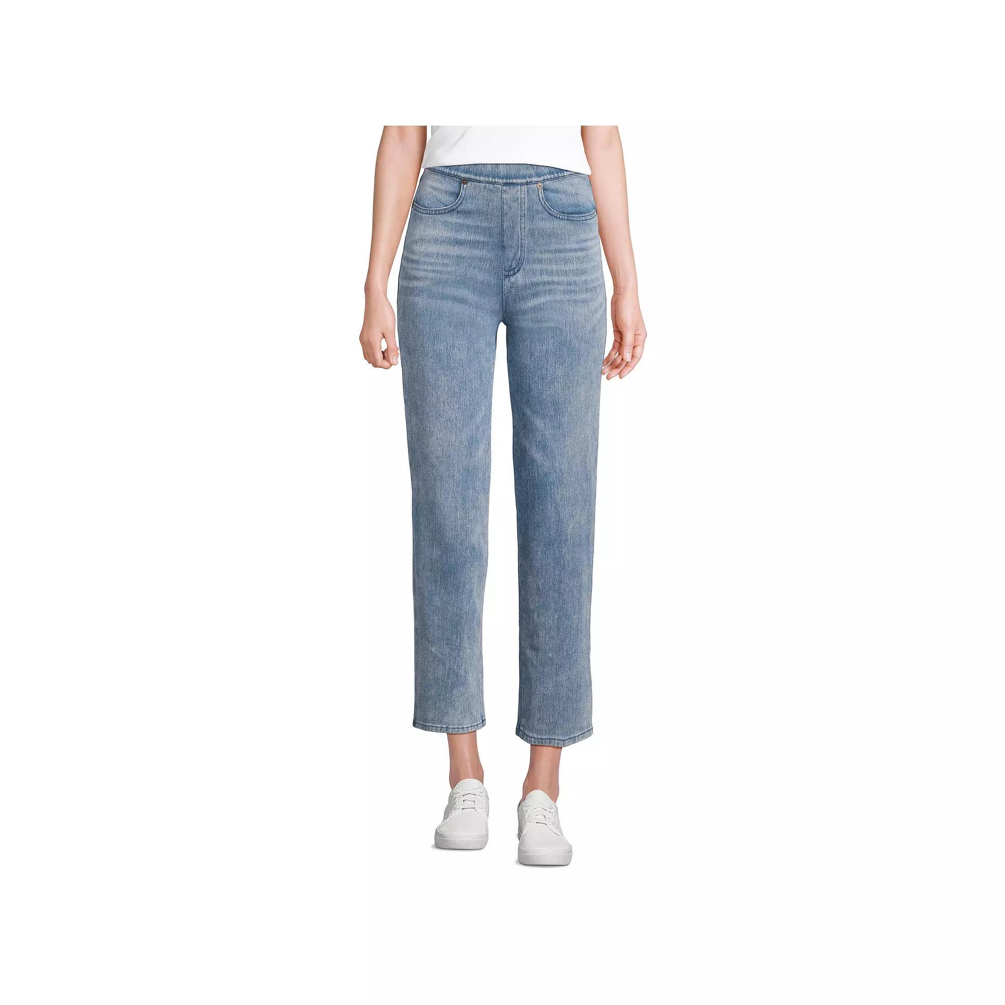 Petite Lands' End High Rise Pull On Denim Crop Pants, Women's, Size: Large Petite, Light Brook Product Image