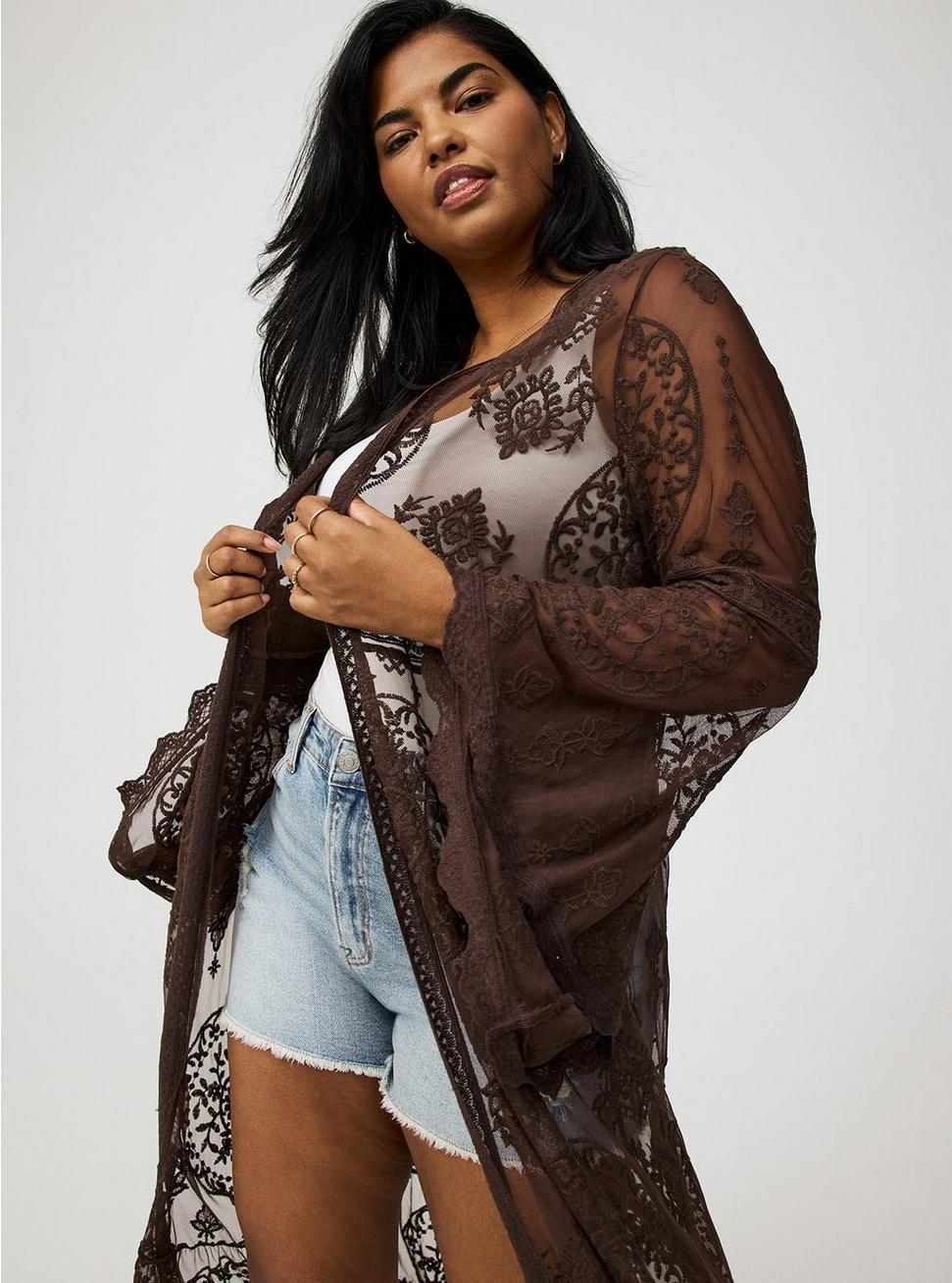 Embroidered Lace Mesh Kimono Product Image