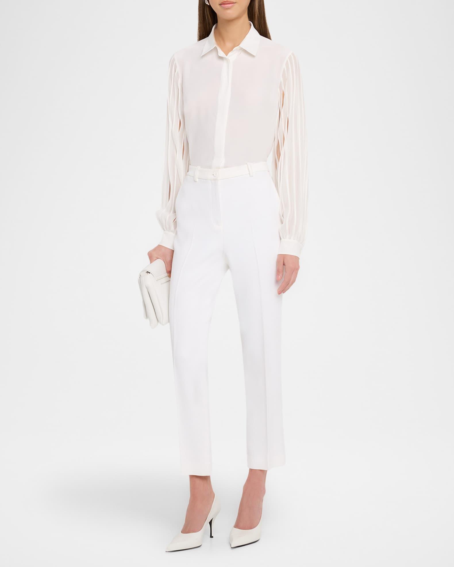 Silk Crepe Pleated-Sleeve Blouse Product Image