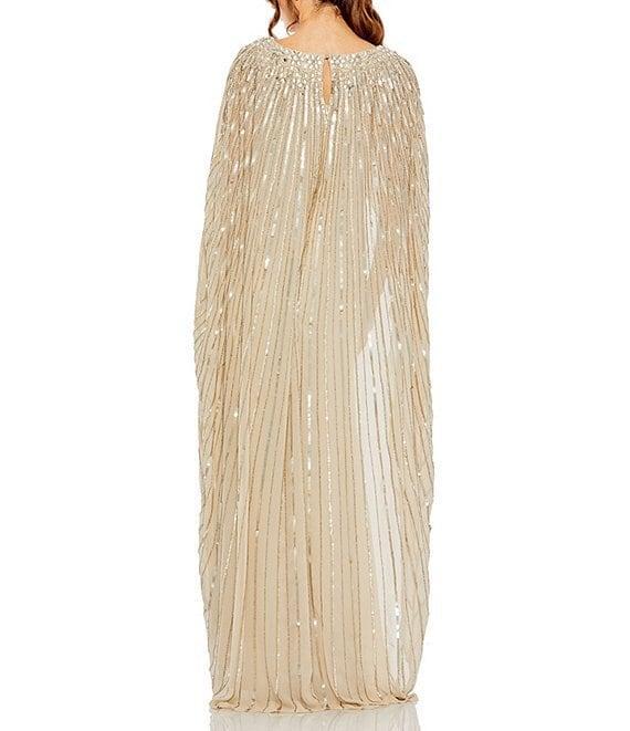 Mac Duggal Sequin Mesh Embellished Beaded Boat Neck Cape Sleeve Column Gown Product Image