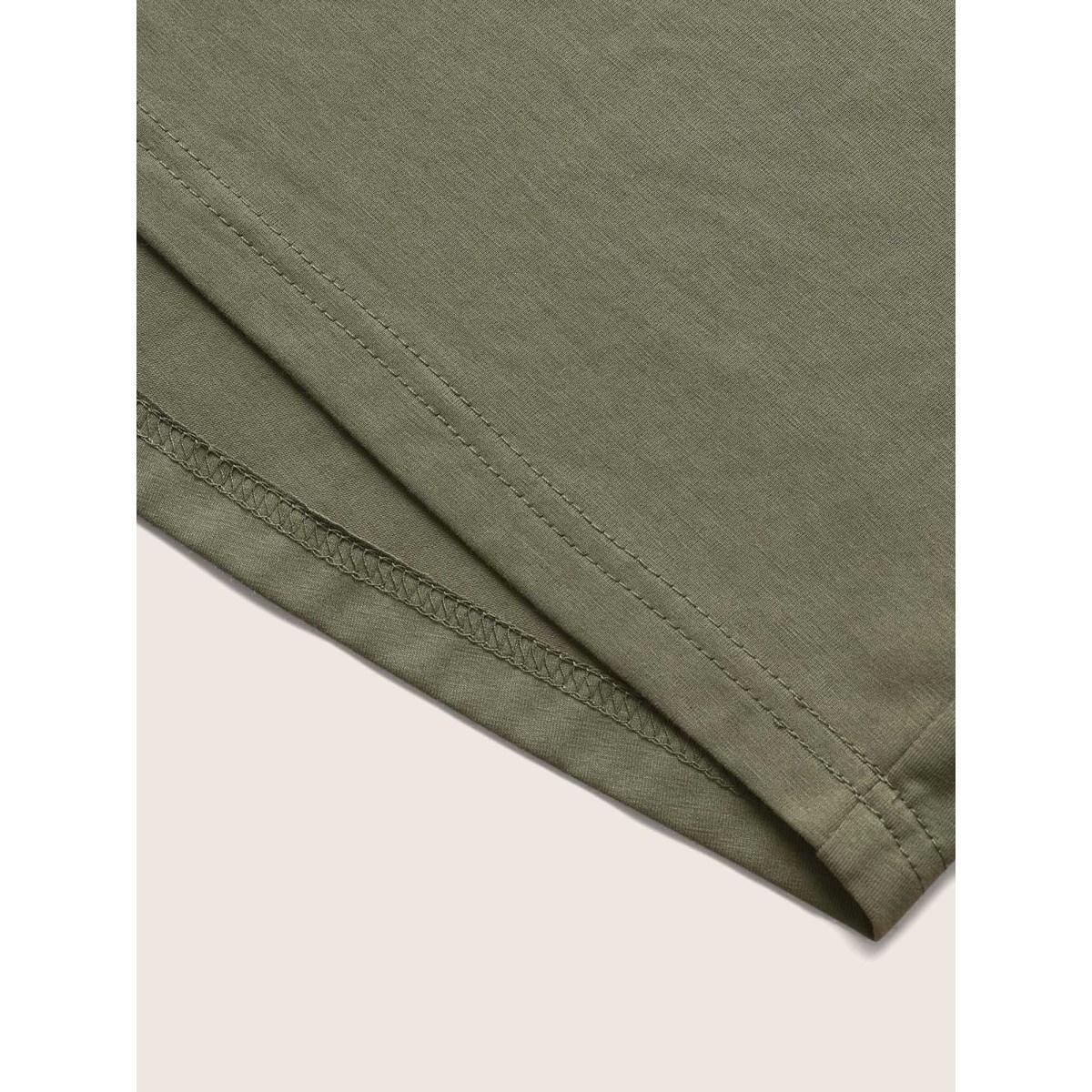 Plus Size Letter Print Dolman Sleeve Curved Hem T-shirt ArmyGreen Women Casual Contrast Round Neck Everyday T-shirts BloomChic 14-16/1X Product Image