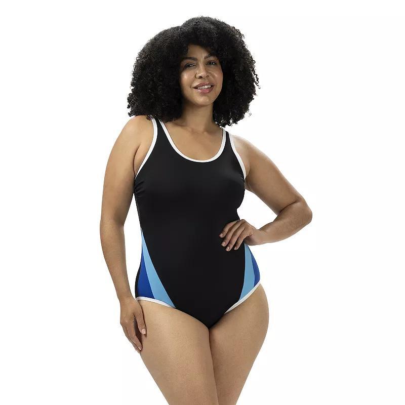 Women's Dolfin Aquashape Color Block Scoopback One-Piece Swimsuit, Size: 12, Black Product Image