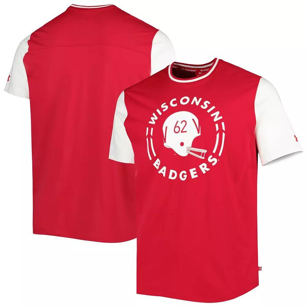 Men's Under Armour Red/White Wisconsin Badgers Iconic Block T-Shirt, Size: Large Product Image
