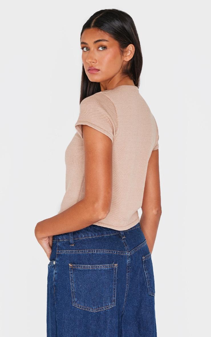 Taupe Soft Knit Button Up Basic Top Product Image