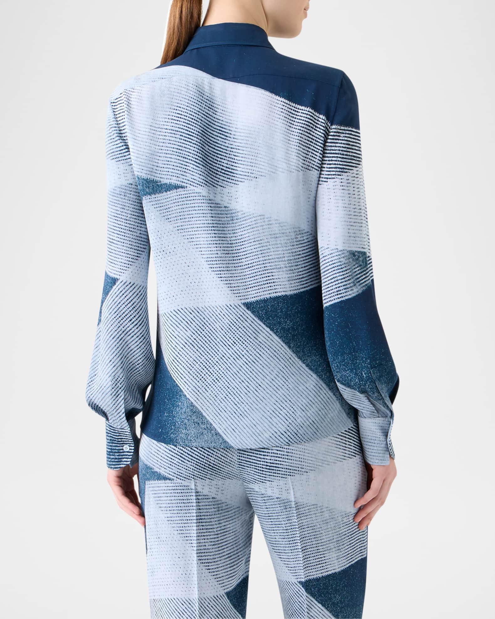 Zigzag Print Silk Crepe Button-Down Blouse Product Image