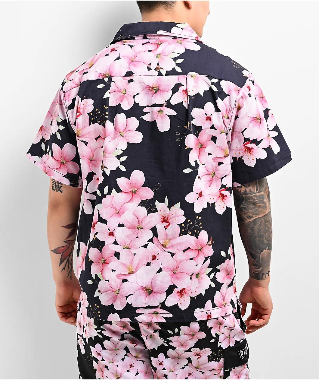 Primitive Sakura Black & Pink Short Sleeve Shirt Product Image