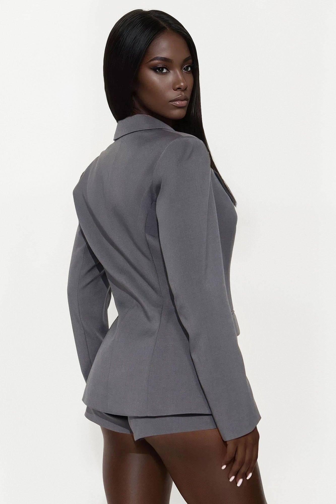 Ines Cinched Waist Asymmetrical Blazer - Grey Female Product Image