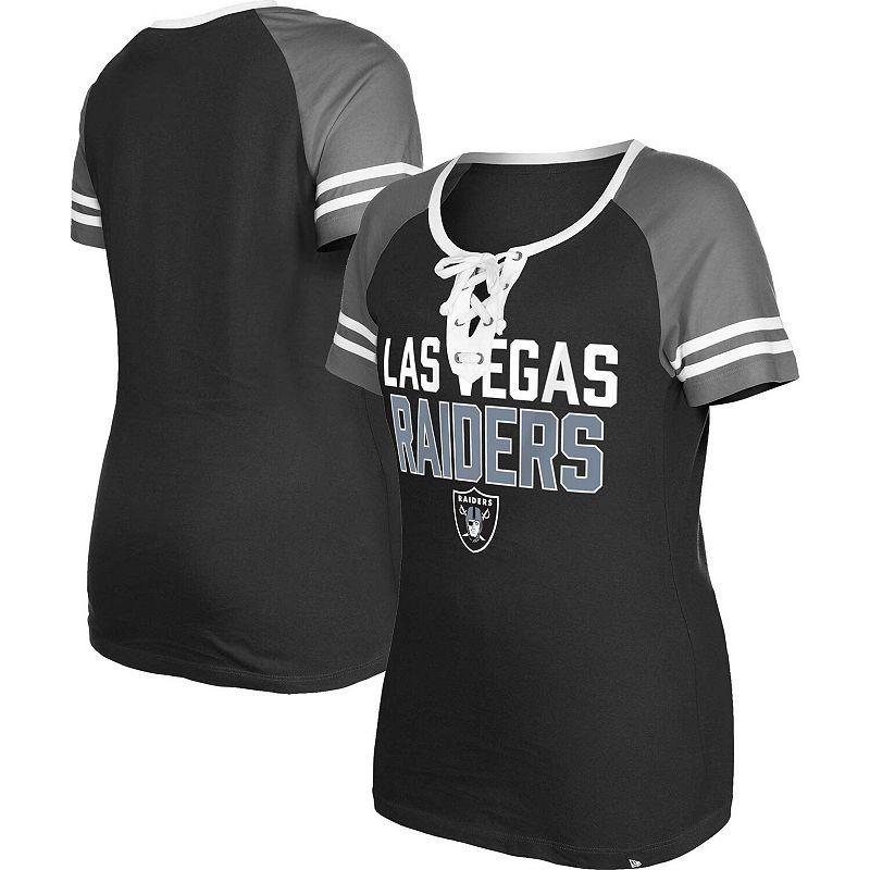Womens New Era Black Las Vegas Raiders Raglan Lace-Up T-Shirt Product Image